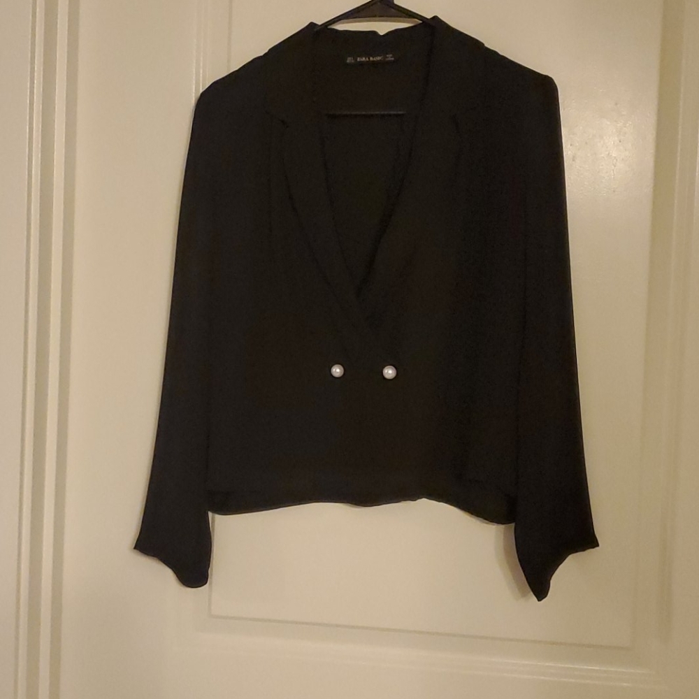 Navy cropped top/Jacket with Lace Neckline